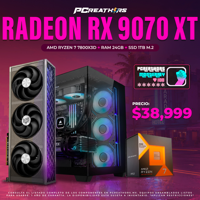 PCRB068 - EQUIPO AMD Ryzen 7 7800X3D + RAM 24GB + Radeon RX 9070 XT