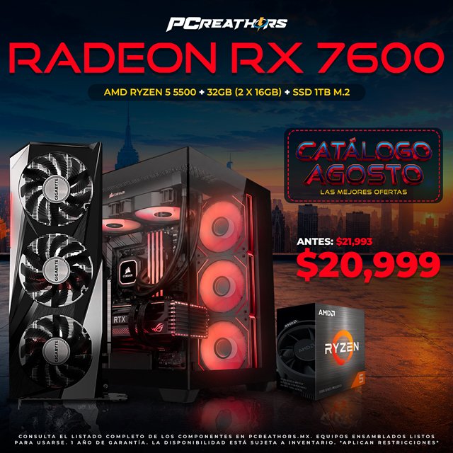 PCRB072 - Equipo AMD Ryzen 5 5500 + 32GB (2x16GB) + Radeon RX 7600