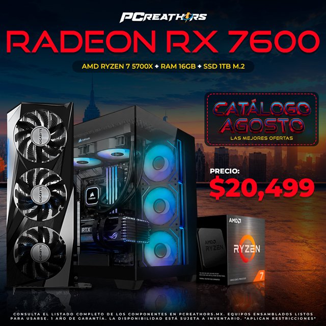 PCRB073 - Equipo AMD Ryzen 7 5700X + 16GB RAM + Radeon RX 7600