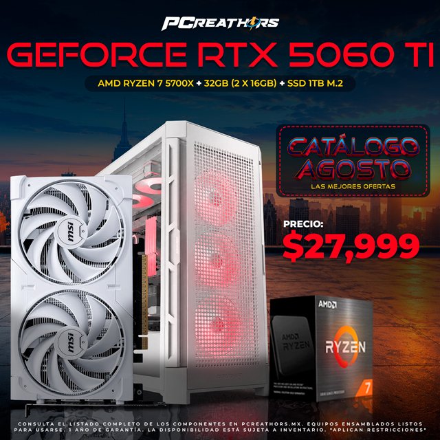 PCRB077 - Equipo AMD Ryzen 7 5700X + 32GB (2x16GB) + GeForce RTX 5060 Ti