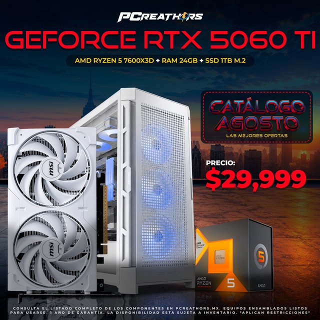 PCRB079 - Equipo AMD Ryzen 5 7600X3D + 24GB RAM + GeForce RTX 5060 Ti