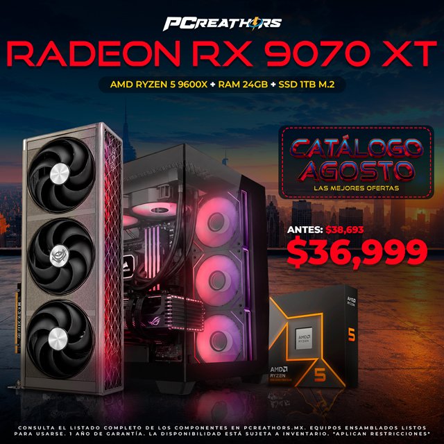 PCRB081 - Equipo AMD Ryzen 5 9600X + 24GB RAM + Radeon RX 9070 XT