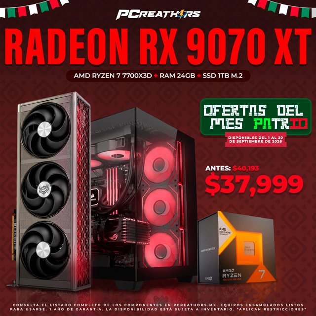 PCRB082 - Equipo AMD Ryzen 7 7700X3D + 24GB RAM + Radeon RX 9070 XT