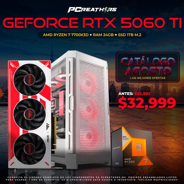 PCRB087 - Equipo AMD Ryzen 7 7700X3D + 24GB RAM + GeForce RTX 5060 Ti
