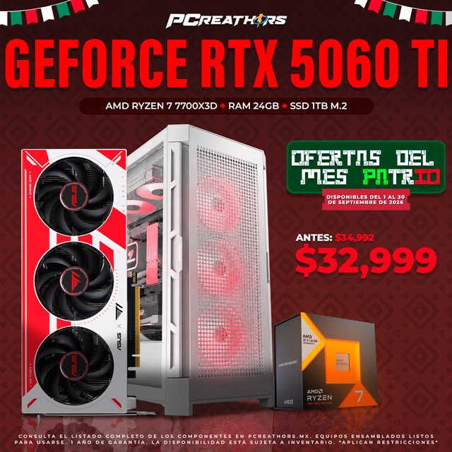 PCRB087 - Equipo AMD Ryzen 7 7700X3D + 24GB RAM + GeForce RTX 5060 Ti