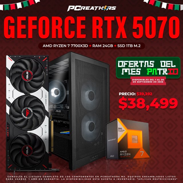 PCRB089 - Equipo AMD Ryzen 7 7700X3D + 24GB RAM + GeForce RTX 5070