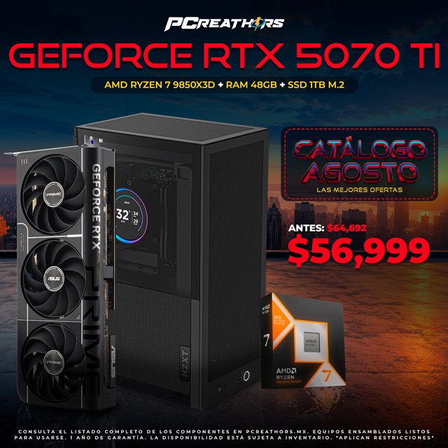 PCRB092 - Equipo AMD Ryzen 7 9850X3D + 48GB RAM + GeForce RTX 5070 Ti