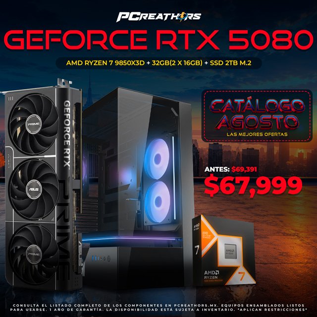 PCRB096 - Equipo AMD Ryzen 7 9850X3D + 32GB (2x16GB) + GeForce RTX 5080