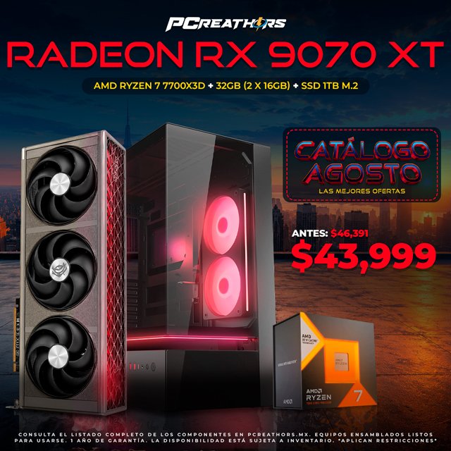 PCRB099 - Equipo AMD Ryzen 7 7700X3D + 32GB (2x16GB) + Radeon RX 9070 XT