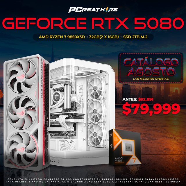 PCRB100 - Equipo AMD Ryzen 7 9850X3D + 32GB (2x16GB) + GeForce RTX 5080