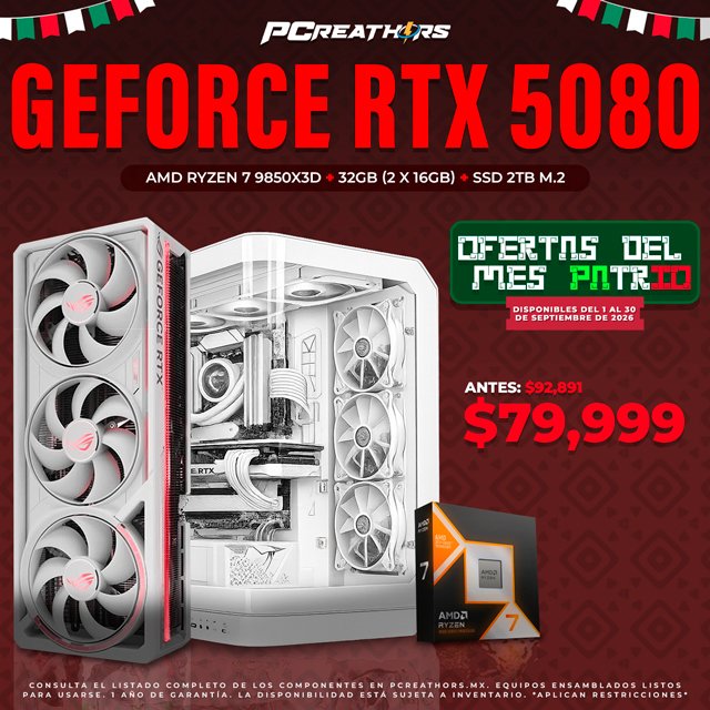 PCRB100 - Equipo AMD Ryzen 7 9850X3D + 32GB (2x16GB) + GeForce RTX 5080