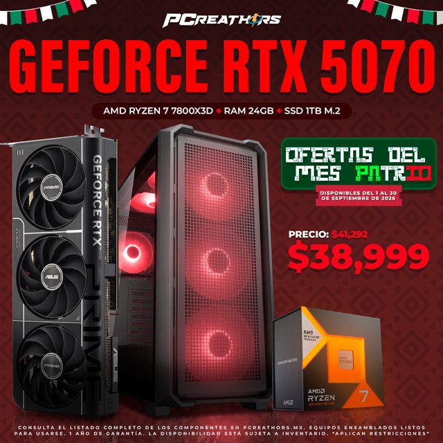 PCRB102 - Equipo AMD Ryzen 7 7800X3D + RAM 24GB + Geforce RTX 5070
