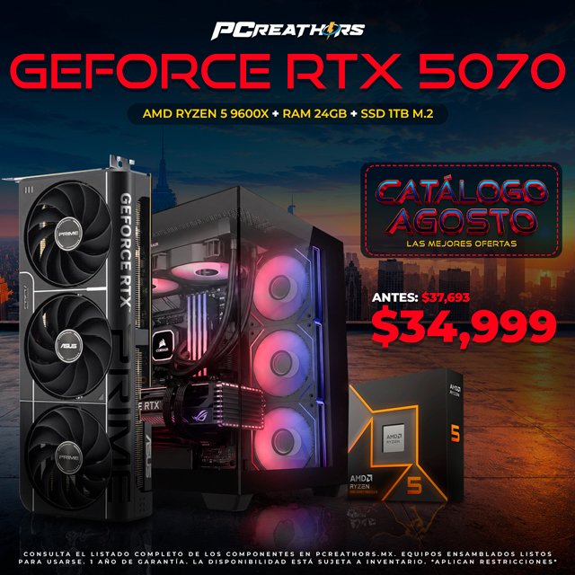 PCRB104 - Equipo AMD Ryzen 5 9600X + RAM 24GB + Geforce RTX 5070