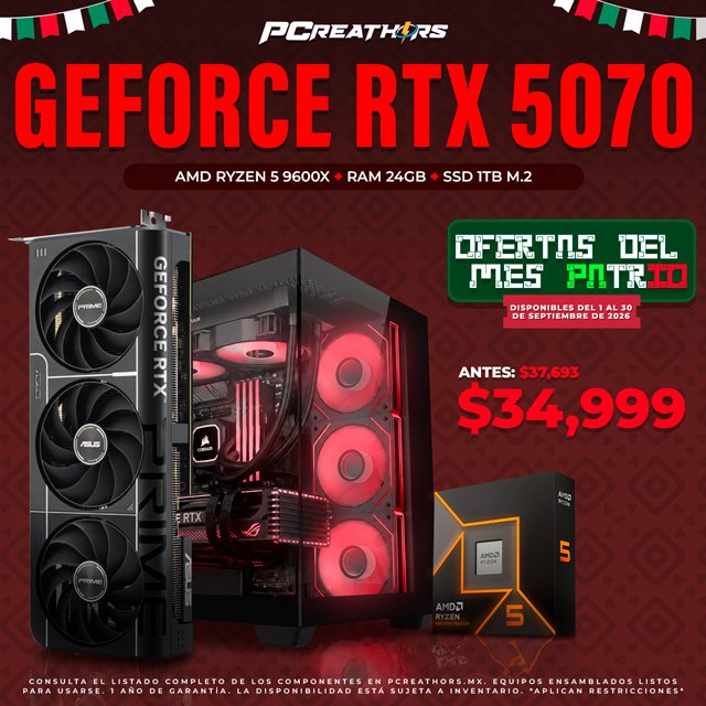 PCRB104 - Equipo AMD Ryzen 5 9600X + RAM 24GB + Geforce RTX 5070