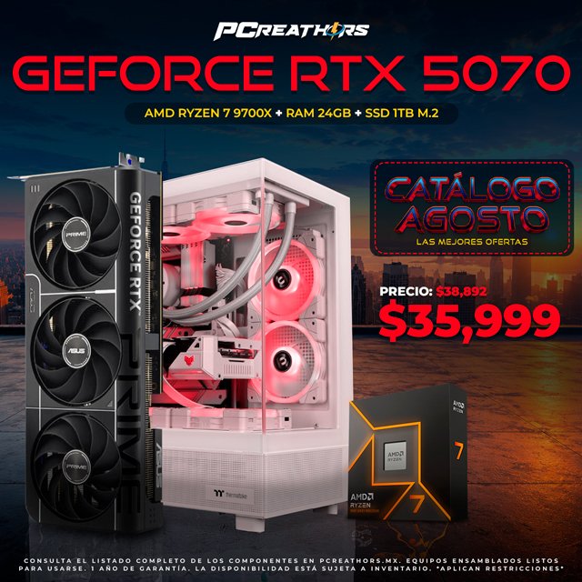 PCRB107 - Equipo AMD Ryzen 7 9700X + 24GB RAM DDR5 (1X24) + NVIDIA GEFORCE RTX 5070