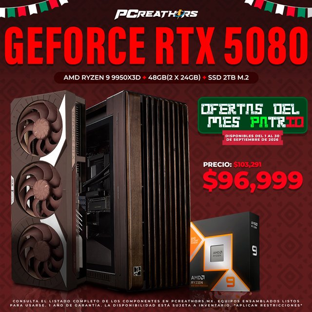 PCRB120 - Equipo AMD Ryzen 9 9950X3D + 48GB (2x24GB) + GEFORCE RTX 5080