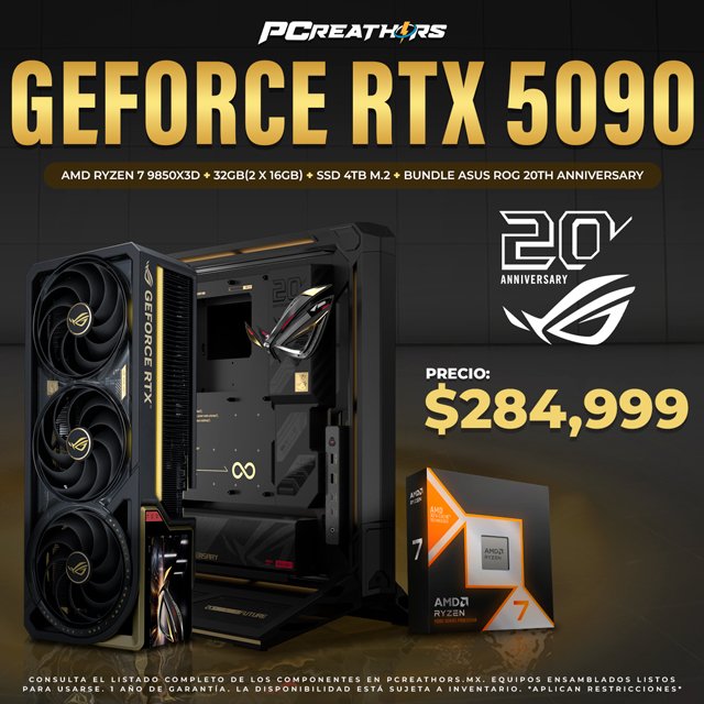 PCRB123 - EQUIPO AMD Ryzen 7 9850X3D + 32GB (2x16GB) + GeForce RTX 5090 (ASUS ROG 20th Anniversary)