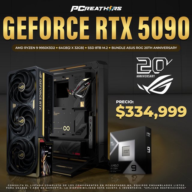 PCRB124 - EQUIPO AMD Ryzen 9 9950X3D2 + 64GB (2x32GB) + GeForce RTX 5090 (ASUS ROG 20th Anniversary)