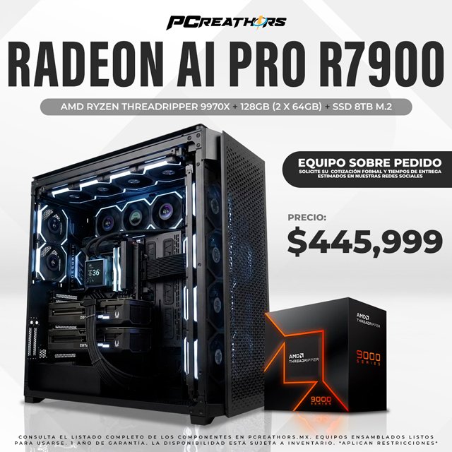 PCRB126 - EQUIPO AMD Ryzen Threadripper 9970X + 128GB (2x64GB) + Radeon AI PRO R7900 *SOBRE PEDIDO*