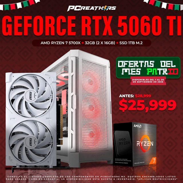 PCRB127 - Equipo AMD Ryzen 7 5700X + 32GB (2x16GB) + GeForce RTX 5060 Ti