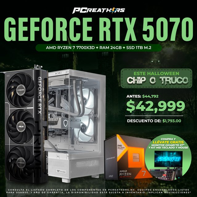 PCRB134 - Equipo AMD Ryzen 7 7700X3D + 24GB RAM + GeForce RTX 5070