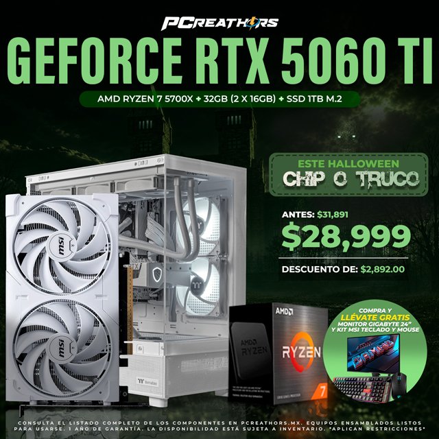 PCRB146 - Equipo AMD Ryzen 7 5700X + 32GB (2x16GB) + GeForce RTX 5060 Ti