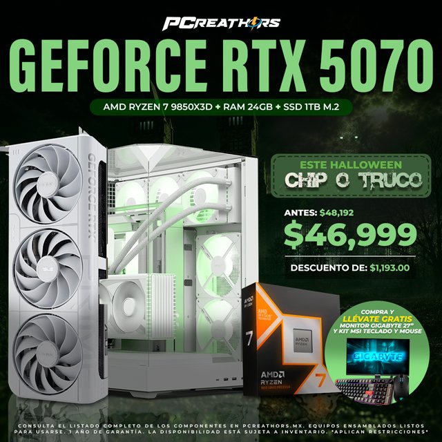 PCRB147 - Equipo AMD Ryzen 7 9850X3D + 24GB RAM + GeForce RTX 5070