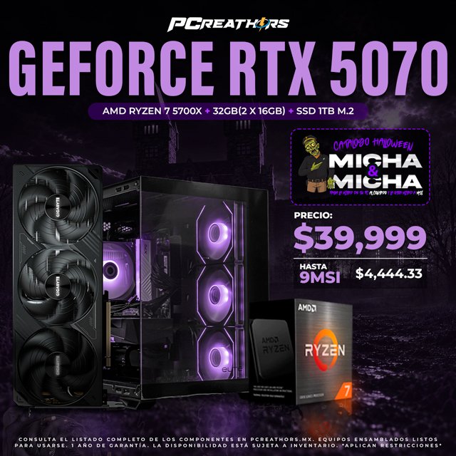 PCRB161 - Equipo AMD Ryzen 7 5700X + 32GB (2x16GB) + GeForce RTX 5070