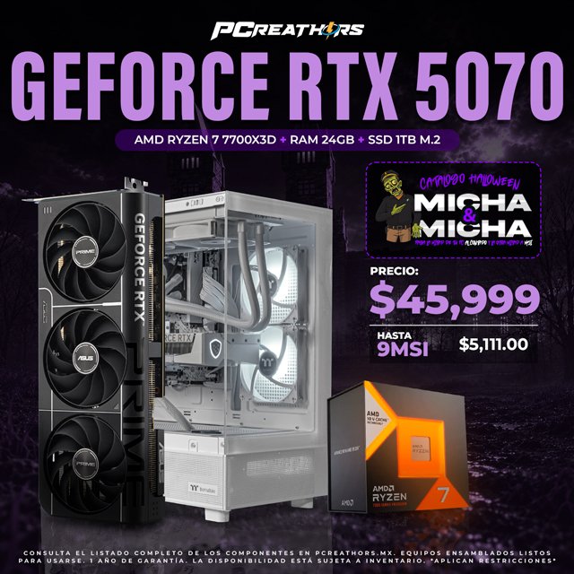 PCRB168 - Equipo AMD Ryzen 7 7700X3D + 24GB RAM + GeForce RTX 5070