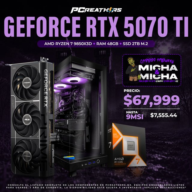 PCRB169 - Equipo AMD Ryzen 7 9850X3D + RAM 48GB + GeForce RTX 5070 Ti