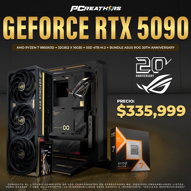 PCRB175 - EQUIPO AMD Ryzen 7 9850X3D + 32GB (2x16GB) + GeForce RTX 5090 (ASUS ROG 20th Anniversary)