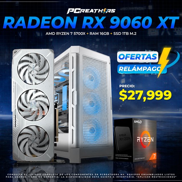 PCRB183 - EQUIPO AMD Ryzen 7 5700X + RAM 16GB + Radeon RX 9060 XT (OFERTAS RELÁMPAGO)