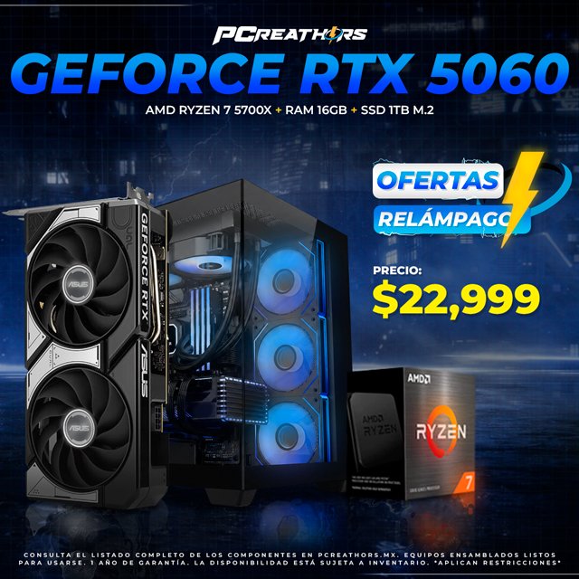 PCRB185 - EQUIPO AMD Ryzen 7 5700X + RAM 16GB + GeForce RTX 5060 (OFERTAS RELÁMPAGO)