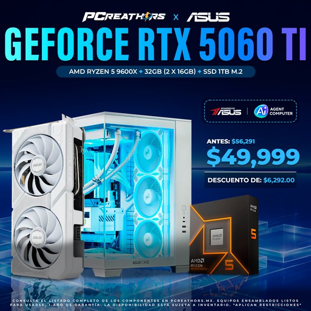 PCRB187 - Powered by Asus AGENT COMPUTER EQUIPO AMD Ryzen 5 9600X + 32GB (2x16GB) + GeForce RTX 5060 Ti