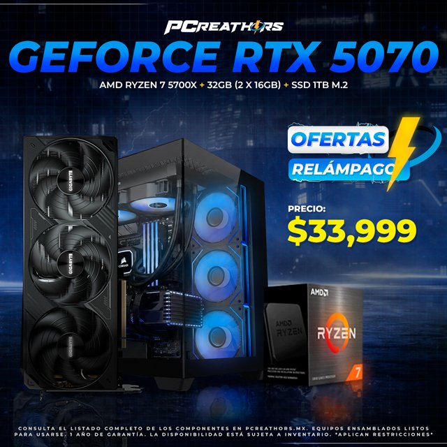 PCRB192 - EQUIPO AMD Ryzen 7 5700X + 32GB (2 X 16GB) + GeForce RTX 5070 (OFERTAS RELÁMPAGO)