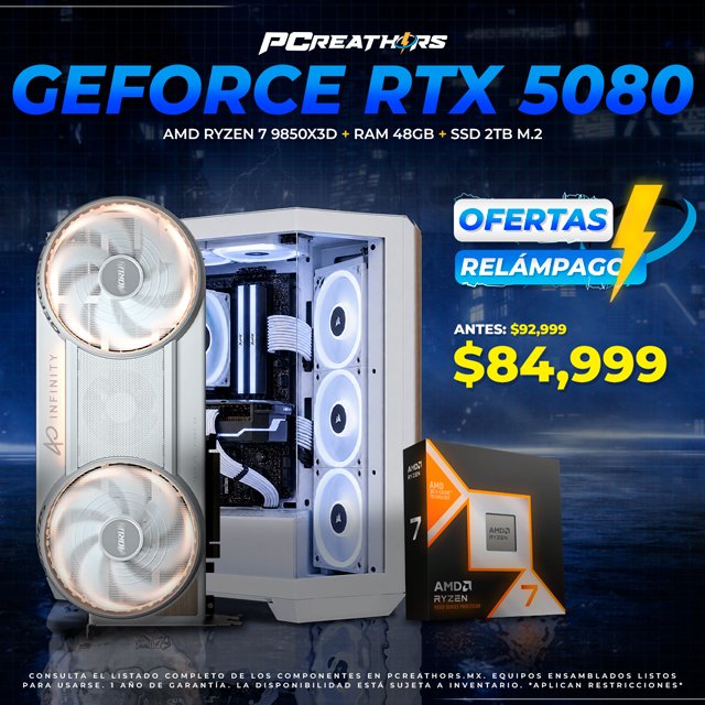 PCRB194 - EQUIPO AMD Ryzen 7 9850X3D + 48GB (1x48GB) + GeForce RTX 5080 (OFERTAS RELÁMPAGO)