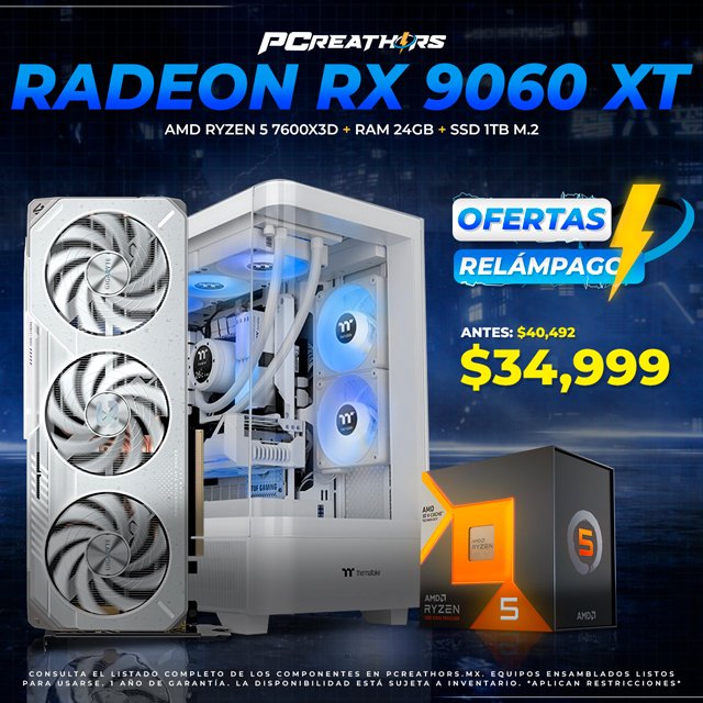 PCRB195 - EQUIPO AMD Ryzen 5 7600X3D + RAM 24GB + Radeon RX 9060 XT (OFERTAS RELÁMPAGO)
