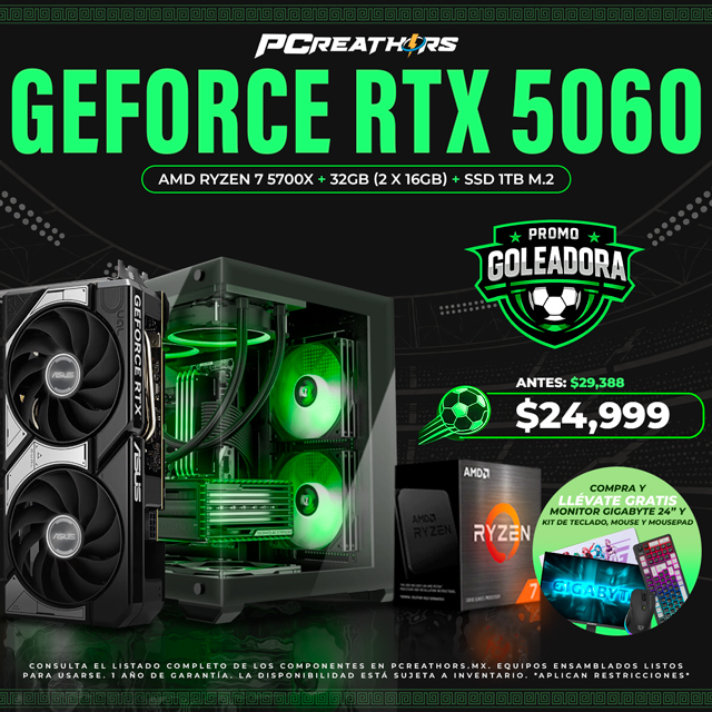 PF003 - Equipo AMD Ryzen 7 5700X + 32GB (2X16GB) + GeForce RTX 5060