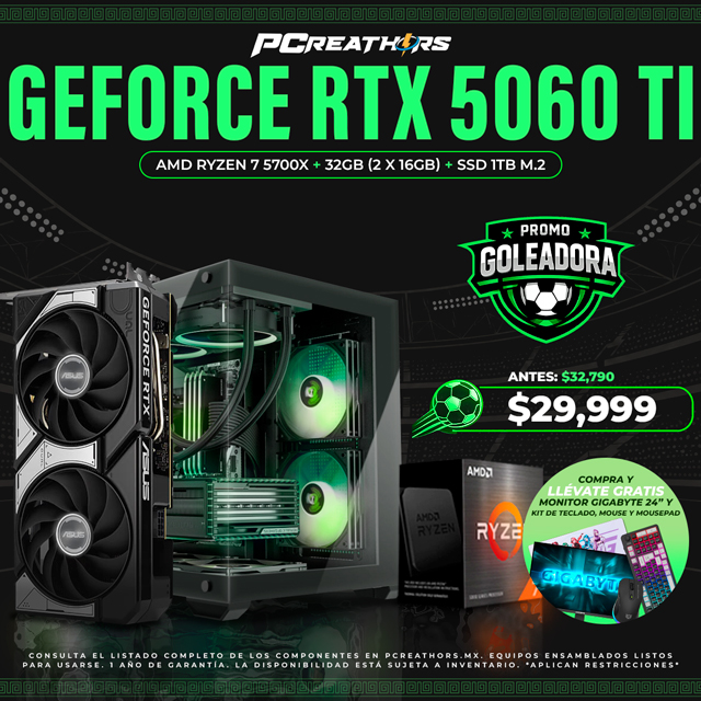 PF004 - Equipo AMD Ryzen 7 5700X + 32GB (2X16GB) + GeForce RTX 5060 Ti