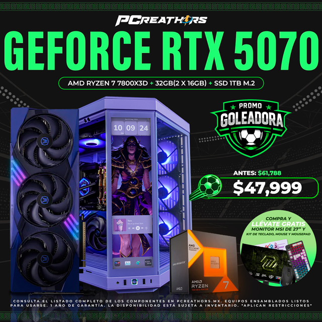 PF009 - Equipo AMD Ryzen 7 7800X3D + 32GB - 2 x 16GB + GeForce RTX™ 5070