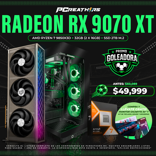 PF013 - Equipo AMD Ryzen 7 9850X3D + 32GB - 2 x 16GB + Radeon RX 9070 XT