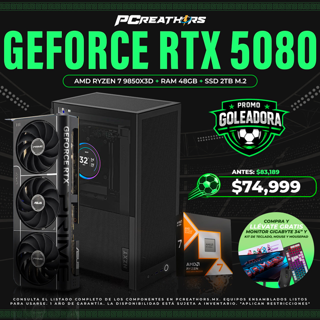 PF016 - Equipo AMD Ryzen 7 9850X3D + 48GB RAM + GeForce RTX 5080