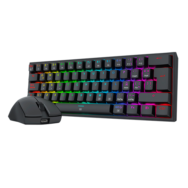 Kit Gamer de Teclado y Mouse S143: Redragon Fizz K617 RGB + Redragon King M724, Alámbrico, USB, Negro (Español)