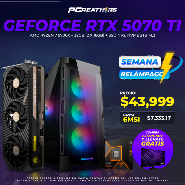SMR003 - Equipo AMD Ryzen 7 9700X + 32GB (2X16GB) + GeForce RTX 5070 Ti
