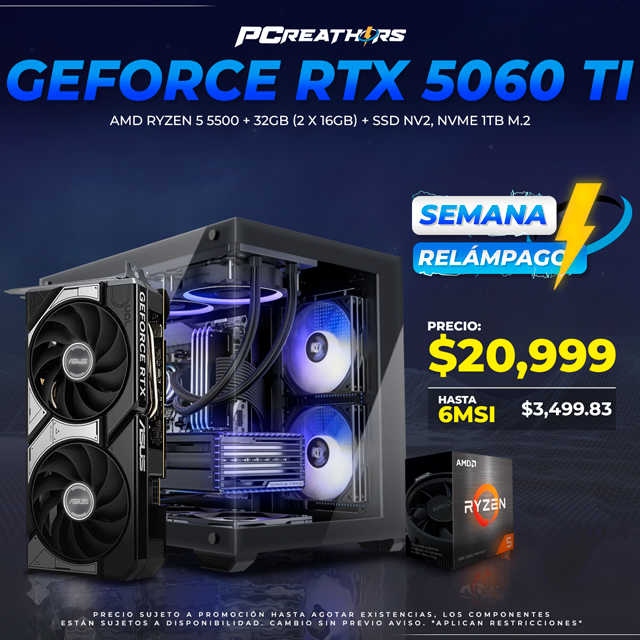 SRPCR12 - EQUIPO AMD Ryzen 5 5500 + 32GB - 2 x 16GB + GeForce RTX 5060 Ti