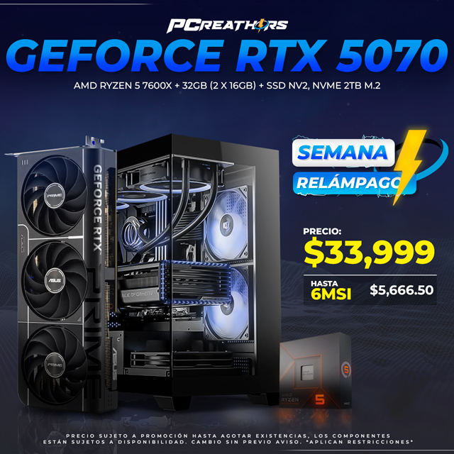 SRPCR15 - EQUIPO AMD Ryzen 5 7600X + 32GB (2 x 16GB) + GeForce RTX 5070