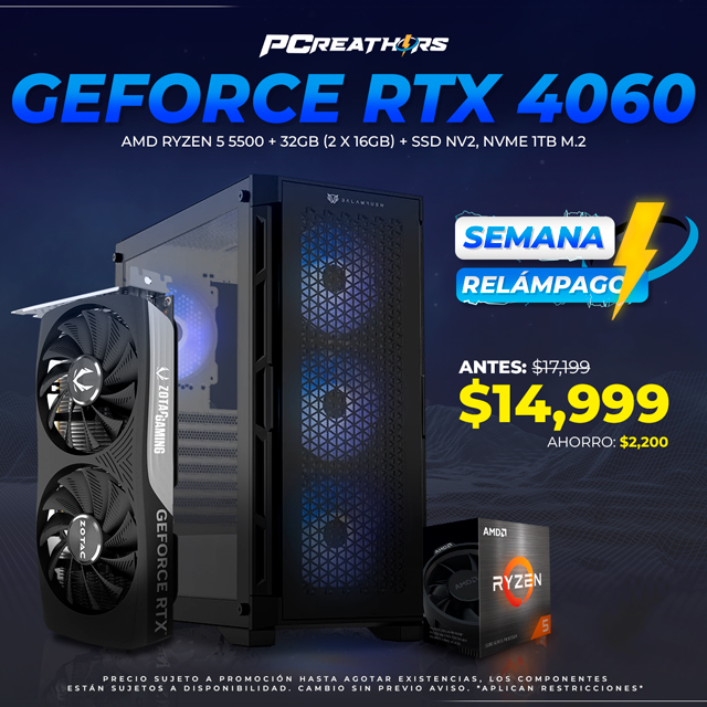 SRPCR16 - EQUIPO AMD Ryzen 5 5500 + 32GB - 2 x 16GB + GeForce RTX 4060 