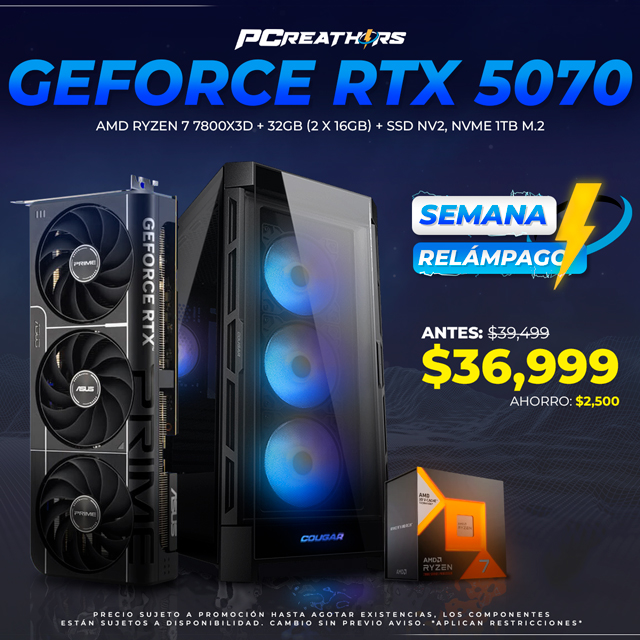 SRPCR19 - EQUIPO AMD Ryzen 7 7800X3D + 32GB (2 x 16GB) + GeForce RTX 5070