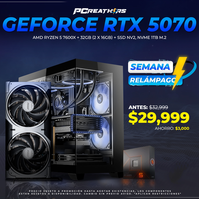 SRPCR26 - EQUIPO AMD Ryzen 5 7600X + 32GB (2 x 16GB) + GeForce RTX 5070