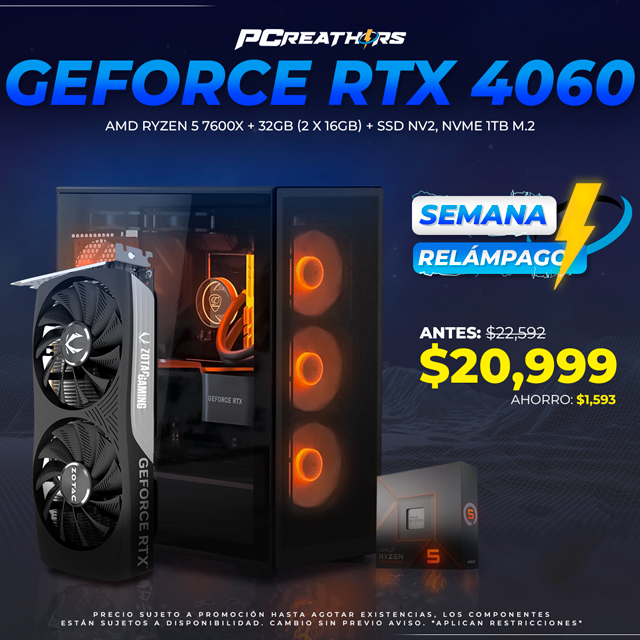 SRPCR27 - EQUIPO AMD Ryzen 5 7600X + 32GB (2 x 16GB) + GeForce RTX 4060